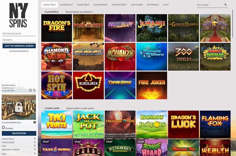 NYspins pelivalikoima