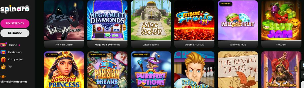 Spinaro kolikkopelivalikoimaa